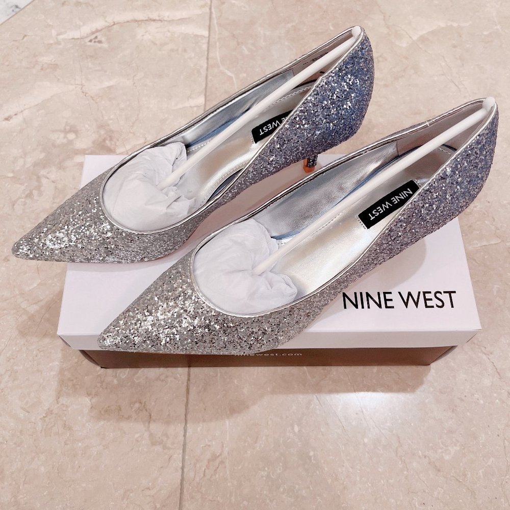 NINE WEST Arlene Pointy Toe Pumps in Blue Silver Ombre Glitter